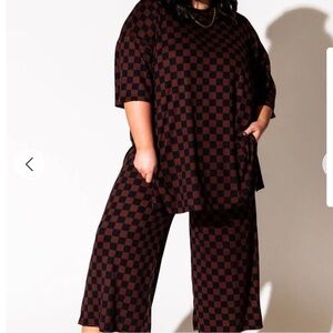 Lex Ribbed Checkerboard Playsuit in Black + Mocha Size 2X